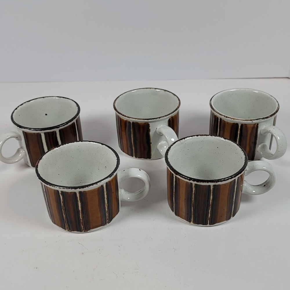 Vintage Midwinter Stonehenge Earth Coffee Mugs Set of 5 Brown Striped England